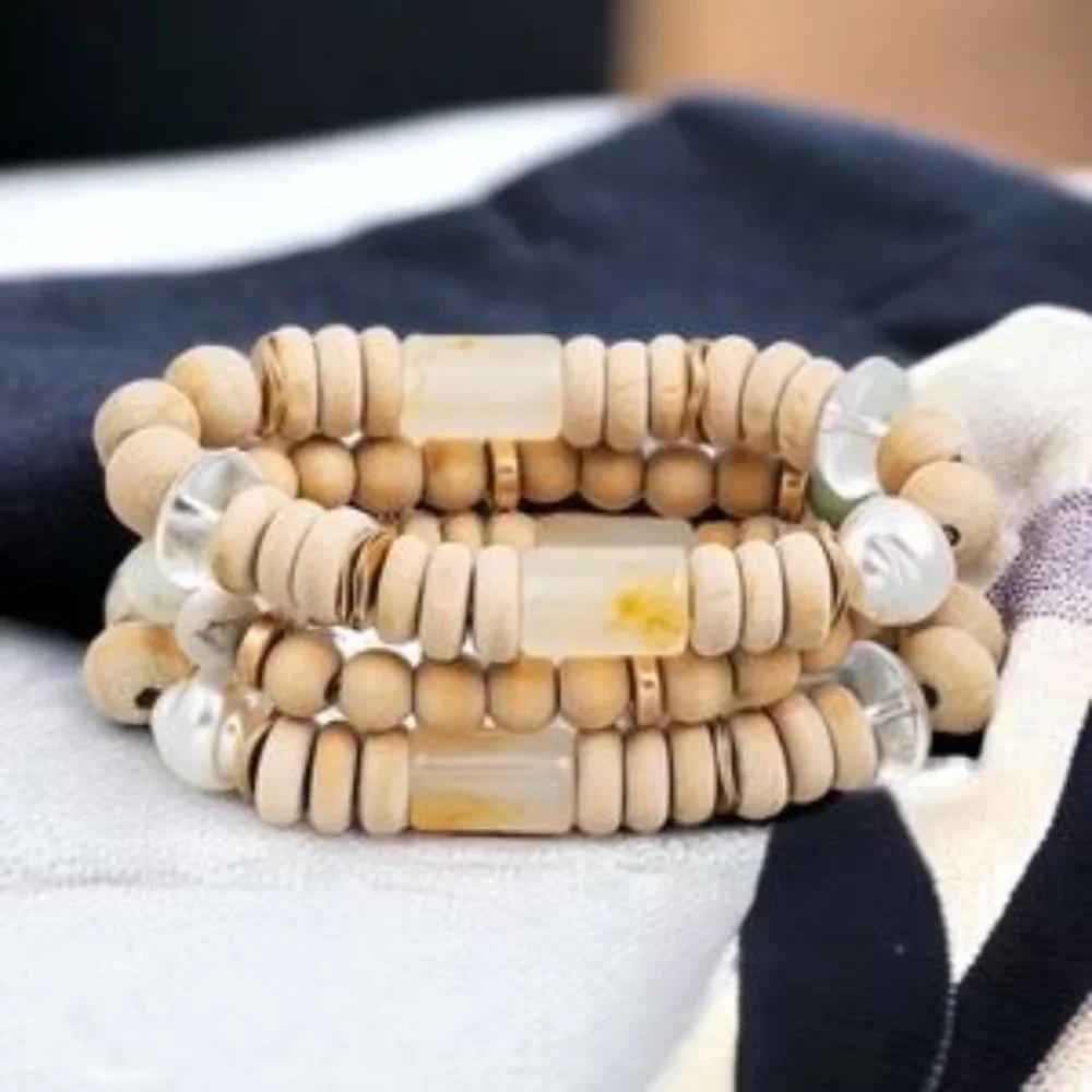 Wooden Beaded Stackable Bracelets - Picture 2 of 3